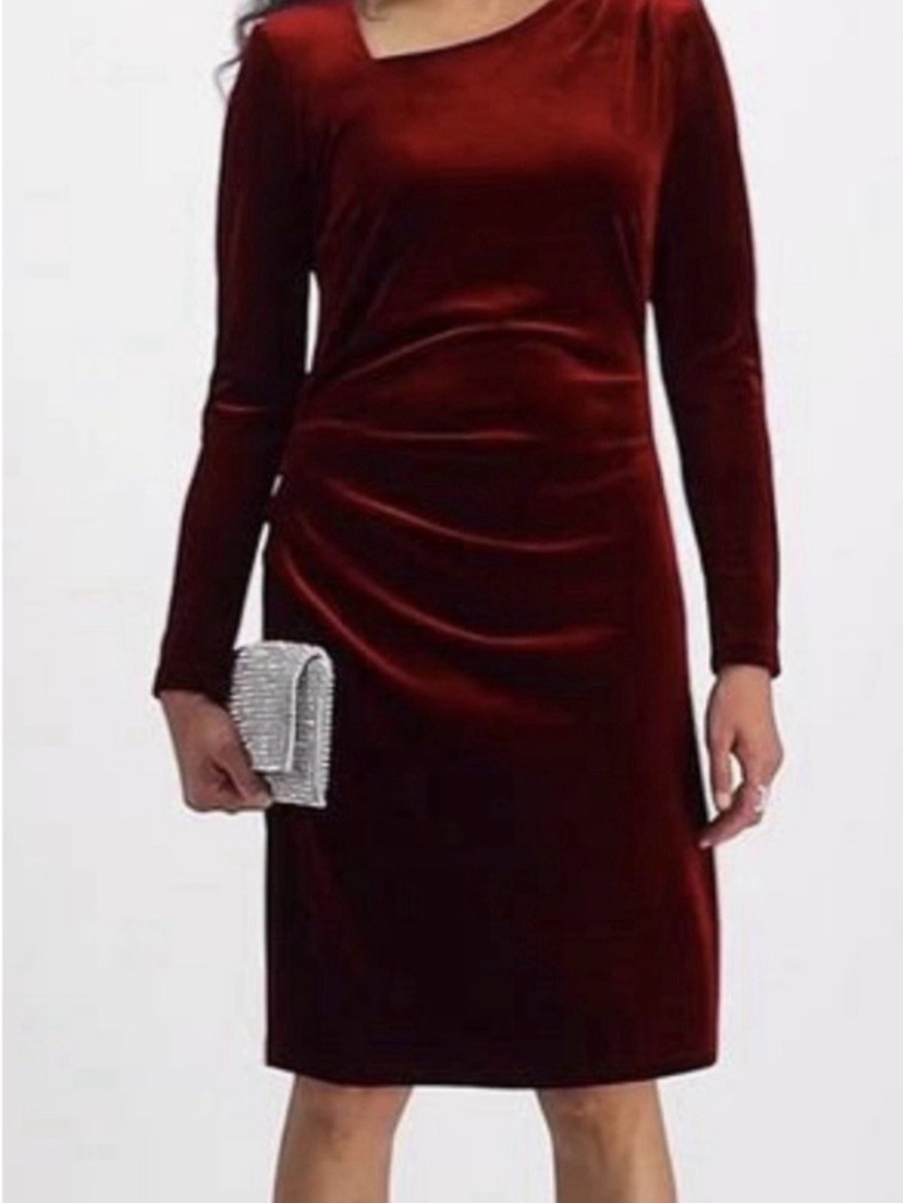 INC International Concepts Wine Red Velvet Long-Sleeve Sheath Dress